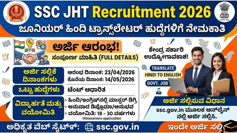 SSC JHT Recruitment 2026: ಹಿಂದಿ ಟ್ರಾನ್ಸ್‌ಲೇಟರ್ ಹುದ್ದೆಗಳಿಗೆ ನೇಮಕಾತಿ