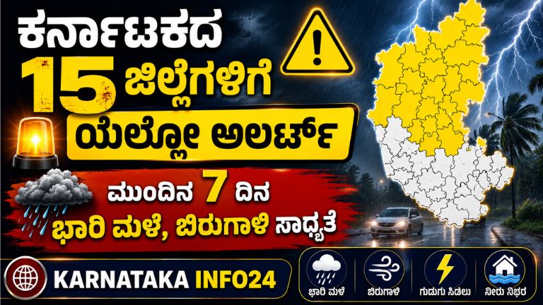 ಕರ್ನಾಟಕದ 15 ಜಿಲ್ಲೆಗಳಿಗೆ ಯೆಲ್ಲೋ ಅಲರ್ಟ್