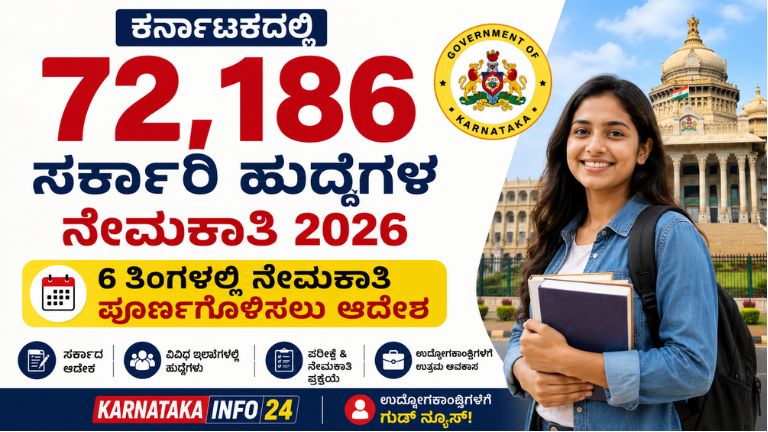 ಕರ್ನಾಟಕದಲ್ಲಿ 72186 ಸರ್ಕಾರಿ ಹುದ್ದೆಗಳ ನೇಮಕಾತಿ 2026